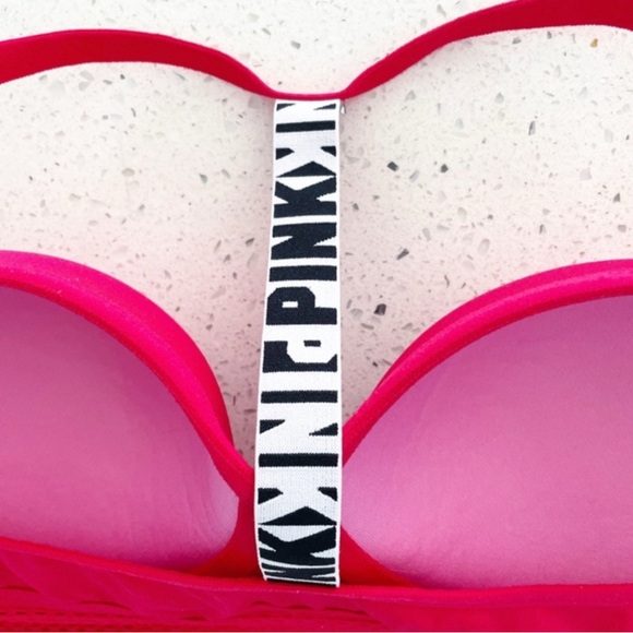 Victoria’s Secret PINK Sports Bra Bralette Red Mesh Longline Logo Strap Size L - Picture 5 of 7